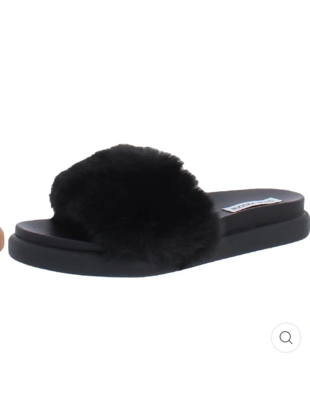 Steve Madden Delphina Faux Fur Open Toe Slide Slipper Sandals in Black - Picture 5 of 9